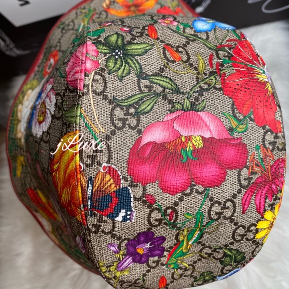 GUCCI Claudia Flora Print GG Supreme Bucket Hat - Picture 5 of 11